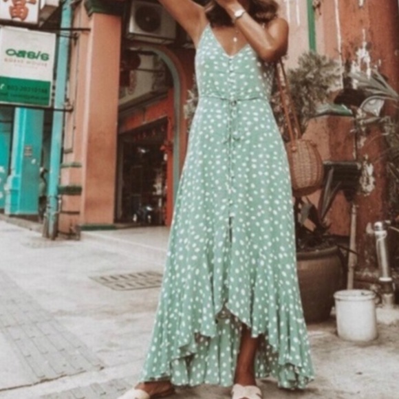 Boho Polka Dot Button up Cami Maxi Dress - Picture 5 of 7